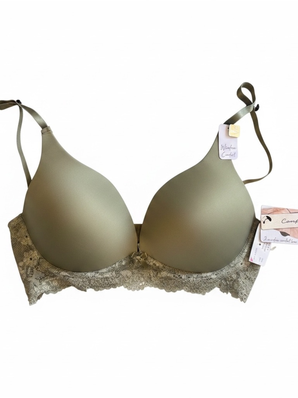 Carrie Amber Smooth Lace-Back T-Shirt Bra in Olive Green size 38C NWT